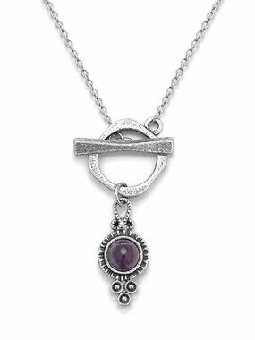 Silver Toggle Necklace Purple Stone Artisan Necklace